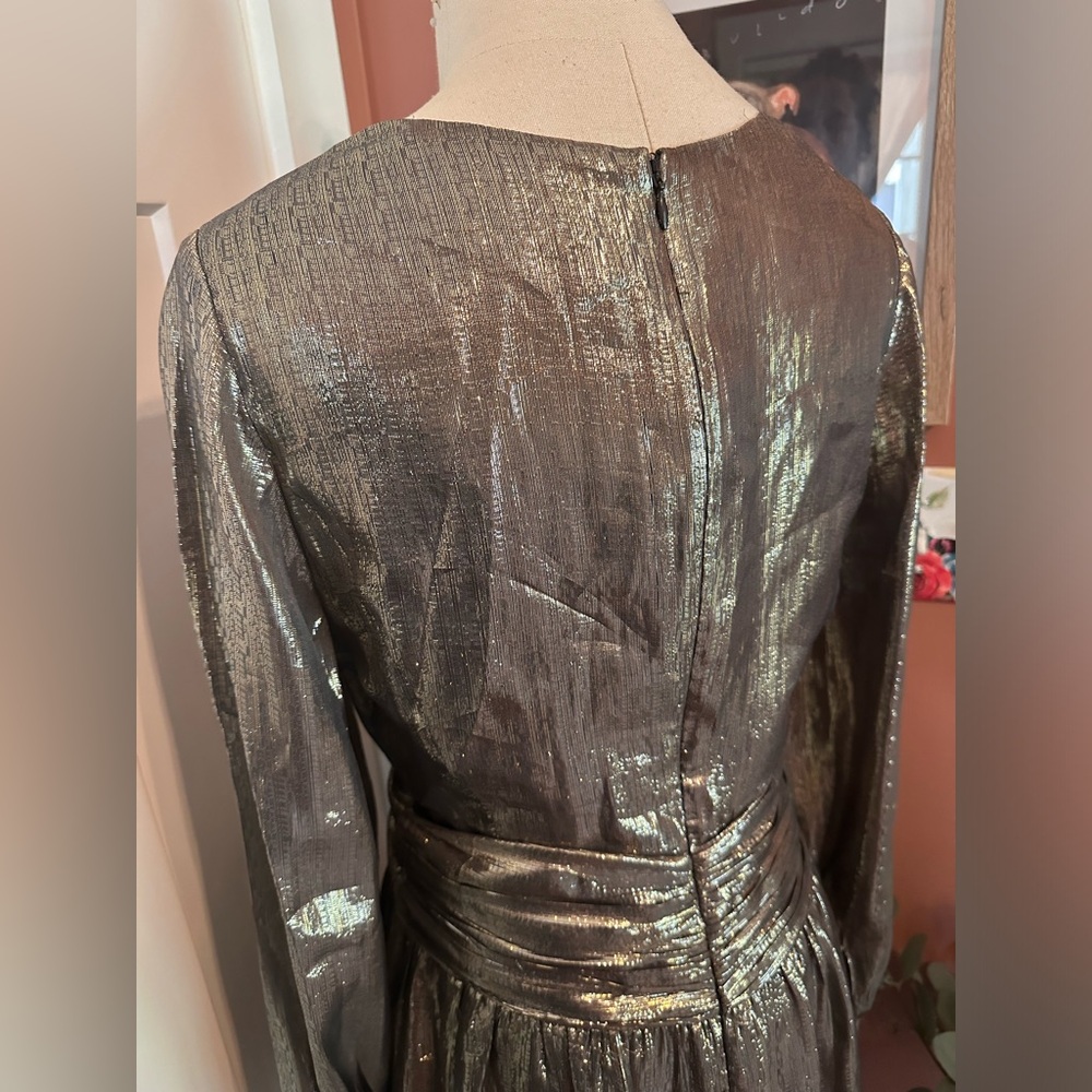 Ramy Brook Elise mini deep V plunge mini silk metallic draped lined 6 dress - Picture 9 of 15